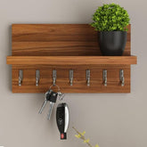 ONIJA Sheesham Wood Key Stand for Wall | Wooden Key Holder for Home | Key Hanger | Home Decorative Keychain Holder with 7 Hooks | Natural Finish